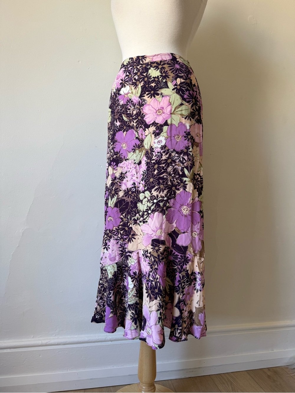 Y2K KÄR MÄ Floral Rayon Midi Skirt | Purple Boho Cottagecore